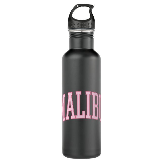 Preppy Varsity Pink Malibu California  Stainless Steel Water Bottle (Front)