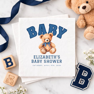 Preppy Varsity Teddy Bear Baby Shower Napkins