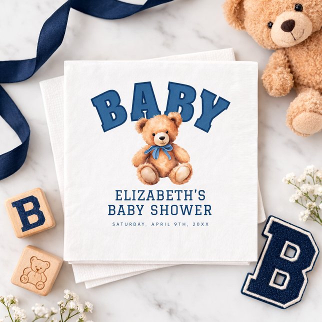 Preppy Varsity Teddy Bear Baby Shower Napkins (Preppy Varsity Teddy Bear Baby Shower Napkins)