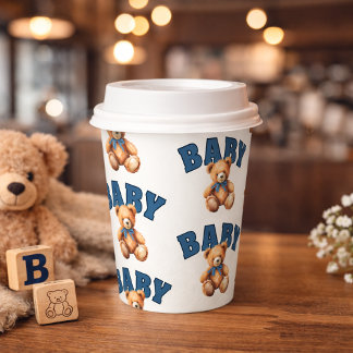 Preppy Varsity Teddy Bear Baby Shower Paper Cups