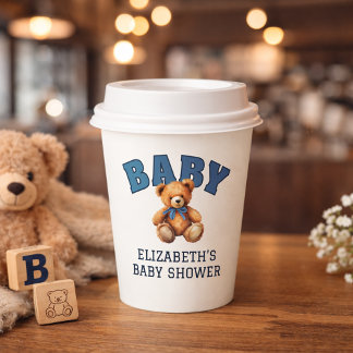 Preppy Varsity Teddy Bear Baby Shower Paper Cups