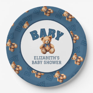 Preppy Varsity Teddy Bear Baby Shower Paper Plates