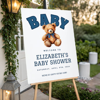 Preppy Varsity Teddy Bear Baby Shower Welcome Foam Board