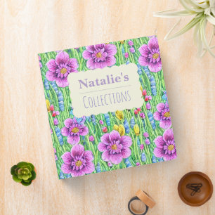 Preppy vibrant watercolor floral background Green 3 Ring Binder