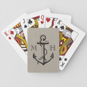 Preppy Vintage Anchor Wedding Monogram Playing Cards