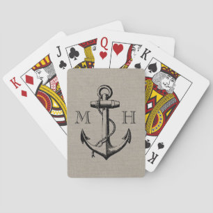 Preppy Vintage Anchor Wedding Monogram Poker Cards