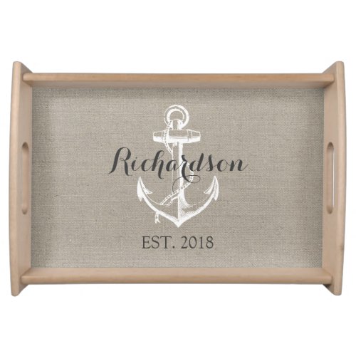 Preppy Vintage Anchor Wedding Monogram Serving Tray