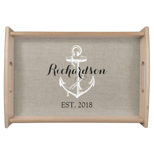 Preppy Vintage Anchor Wedding Monogram Serving Tray