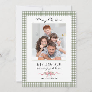 Preppy Vintage Pink Bow Christmas Photo Holiday Card