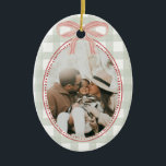 Preppy Vintage Pink Bow Family Photo Christmas Ceramic Ornament<br><div class="desc">Add a preppy touch to your tree with this vintage-inspired pink bow photo ornament. Featuring your favorite family photo framed in a whimsical hand-drawn design with a sweet pink bow, this ceramic keepsake is both stylish and sentimental. A perfect way to celebrate the season and create a cherished holiday memory...</div>