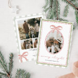 Preppy Vintage Pink Bow Family Photo Christmas Holiday Card<br><div class="desc">Add a touch of preppy charm to your holiday greetings with this vintage-inspired pink bow Christmas card. The front showcases your family photo framed in a whimsical hand-drawn design topped with a sweet pink bow. The back offers space for four additional photos and a short heartfelt message—perfect for sharing your...</div>