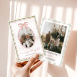 Preppy Vintage Pink Bow Family Photo Christmas Holiday Card<br><div class="desc">Add a touch of preppy charm to your holiday greetings with this vintage-inspired pink bow Christmas card. The front showcases your family photo framed in a whimsical hand-drawn design topped with a sweet pink bow. The back offers space for four additional photos and a short heartfelt message—perfect for sharing your...</div>