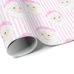 Preppy Vintage Pink Santa Hat Pink Stripes Wrapping Paper