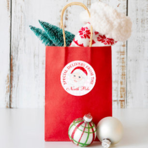Preppy Vintage Santa Christmas Presents  Classic Round Sticker