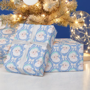 Preppy Vintage Santa Trellis Bows Mint Hat Santa Wrapping Paper