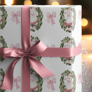 Preppy Vintage Style Santa Christmas Wreaths Wrapping Paper