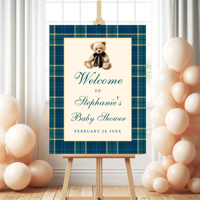 Preppy Vintage Teddy Bear Baby Shower Welcome Sign (Creator Uploaded)