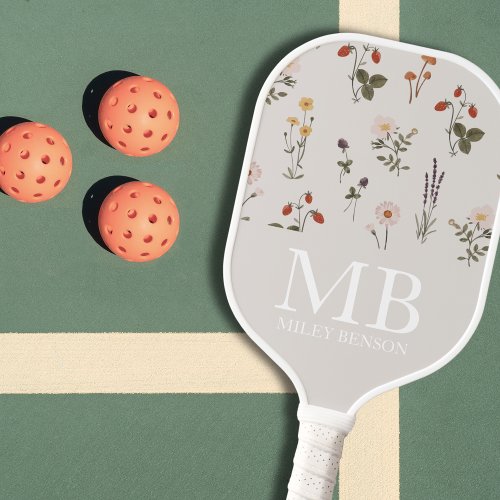 Preppy Vintage Wildflowers Pattern Monogram  Pickleball Paddle