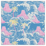 Preppy Volcanoes In Middle Of Ocean Fabric