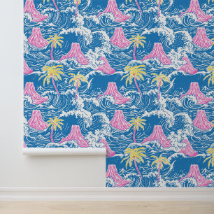 Preppy Volcanoes In Middle Of Ocean Wallpaper