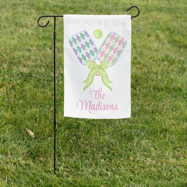 Preppy Watercolor Argyle Pickleball Garden Flag (In SItu)