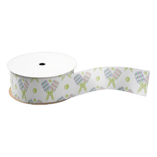 Preppy Watercolor Argyle Pickleball Paddles Grosgrain Ribbon