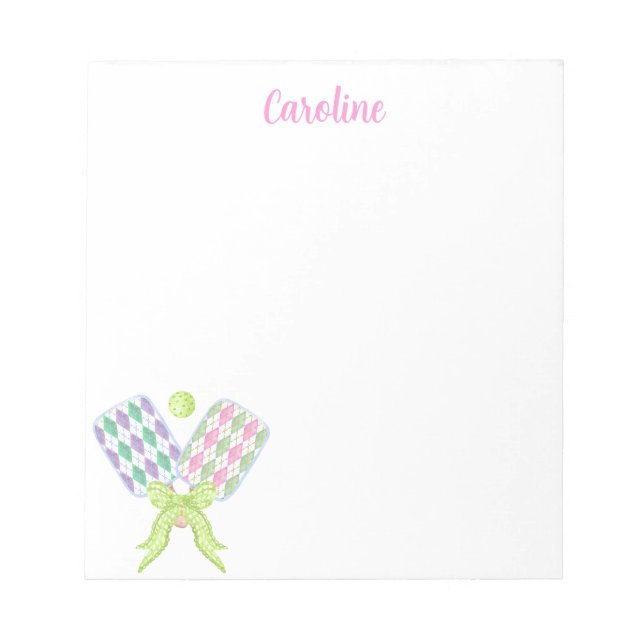 Preppy Watercolor Argyle Pickleball Paddles Notepad (Front)