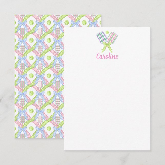 Preppy Watercolor Argyle Pickleball Paddles Thank You Card (Front/Back)