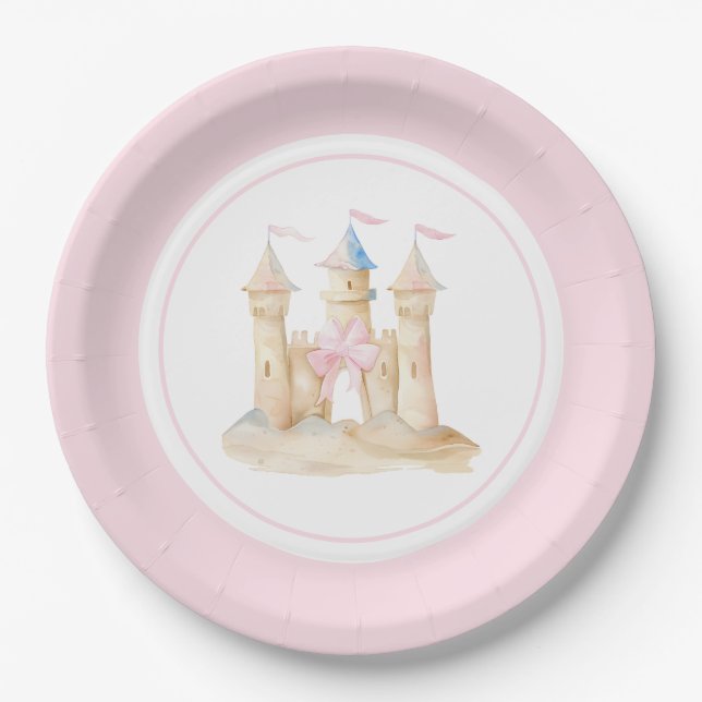 Preppy Watercolor Beach Sand Castle Party  Paper Plates (Front)
