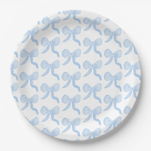 Preppy Watercolor Blue Bows Paper Plates