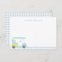 Preppy Watercolor Blue Gingham Golf Cart