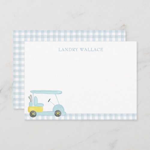 Preppy Watercolor Blue Gingham Golf Cart Thank You Card