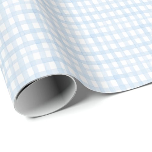 Preppy Watercolor Blue Gingham Wrapping Paper