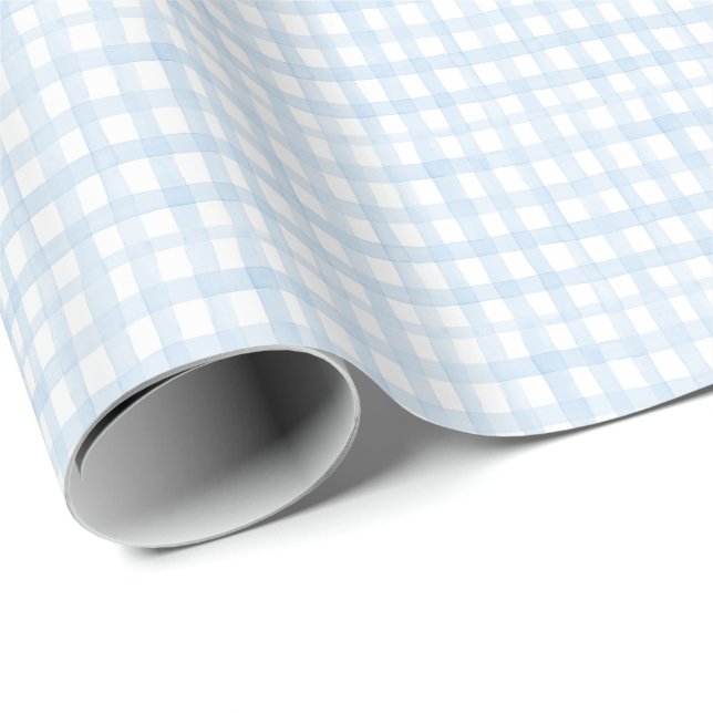 Preppy Watercolor Blue Gingham Wrapping Paper (Roll Corner)