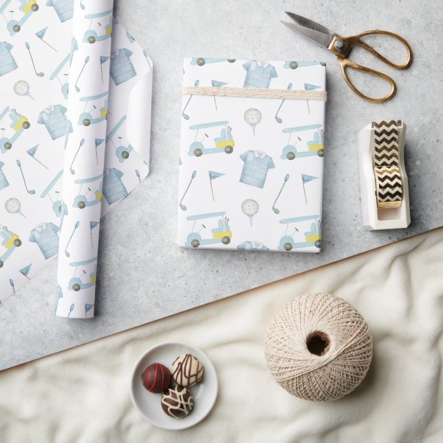 Preppy Watercolor Blue Golf Polo Shirt Wrapping Paper (Crafts)