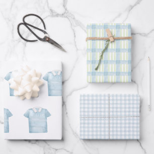 Preppy Watercolor Blue Monogram Golf Polo Shirt Wrapping Paper Sheets