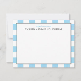 Preppy Watercolor Blue Stripes Baby Boy Thank You Note Card