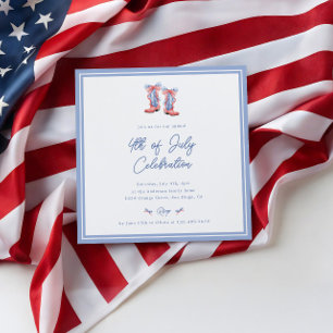 Preppy Watercolor Bows 4th Of July Invitation