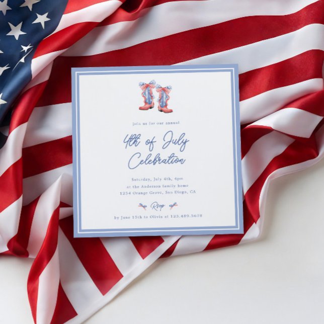 Preppy Watercolor Bows 4th Of July Invitation (Creator Uploaded)
