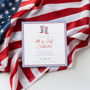 Preppy Watercolor Bows 4th Of July Invitation