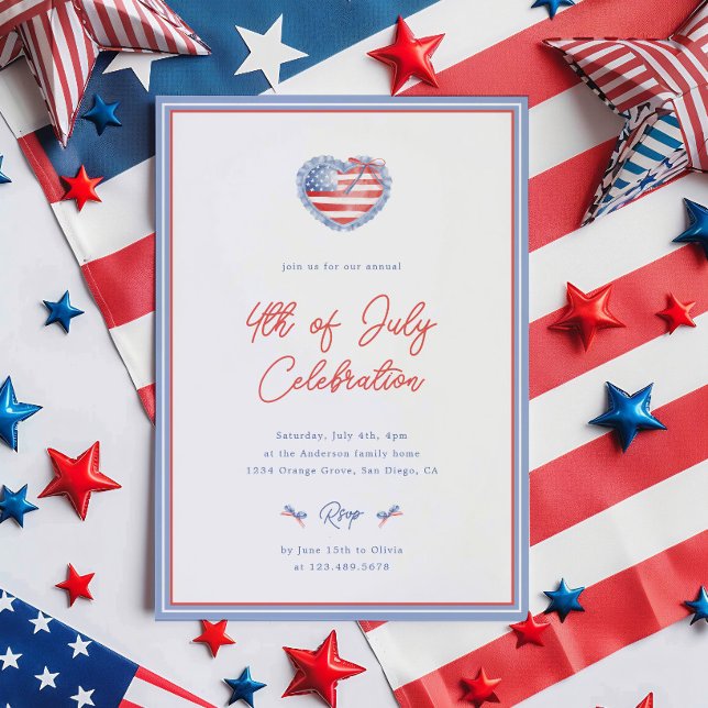 Preppy Watercolor Bows 4th Of July Invitation (Creator Uploaded)