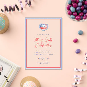 Preppy Watercolor Bows 4th Of July Invitation