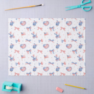 Preppy Watercolor Bows 4th Of July Pattern Tissue Paper