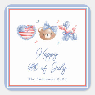 Preppy Watercolor Bows 4th Of July Square Sticker