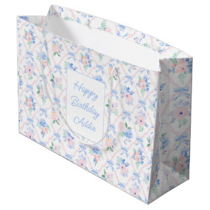 Preppy Watercolor Bows and Floral Customizable Large Gift Bag