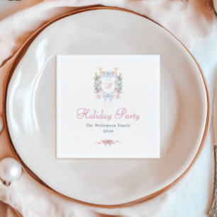 Preppy Watercolor Christmas Holiday Party Initial Napkins