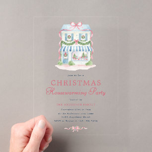 Preppy Watercolor Christmas Housewarming Invite Acrylic Invitations