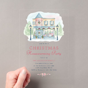Preppy Watercolor Christmas Housewarming Invite Acrylic Invitations
