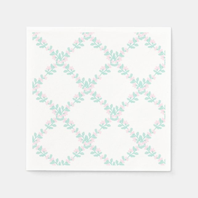 Preppy Watercolor Floral Gingham Birthday  Napkins (Front)