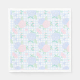 Preppy Watercolor Floral Gingham Birthday Napkins